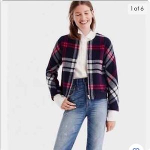 J Crew Wool Plaid Bomber Jacket Size S NWOT
